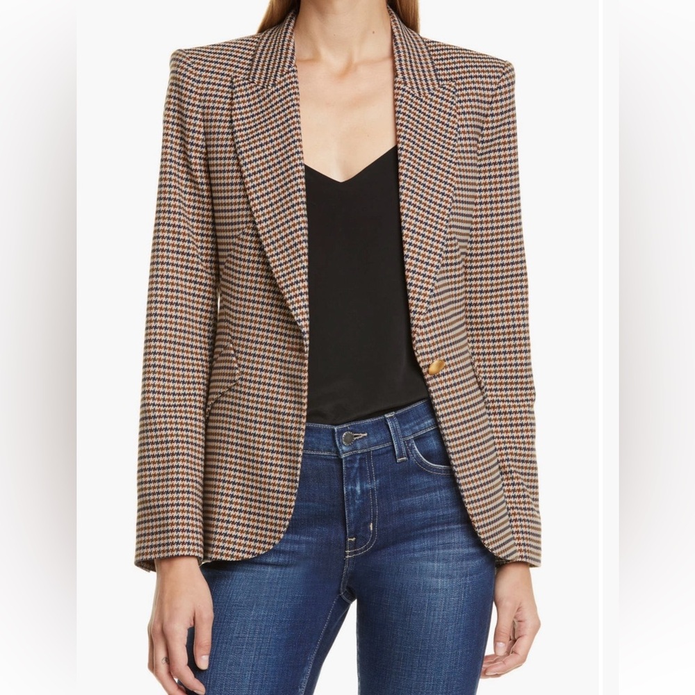 L'AGENCE Brown & Cream Houndstooth Single-Button Blazer